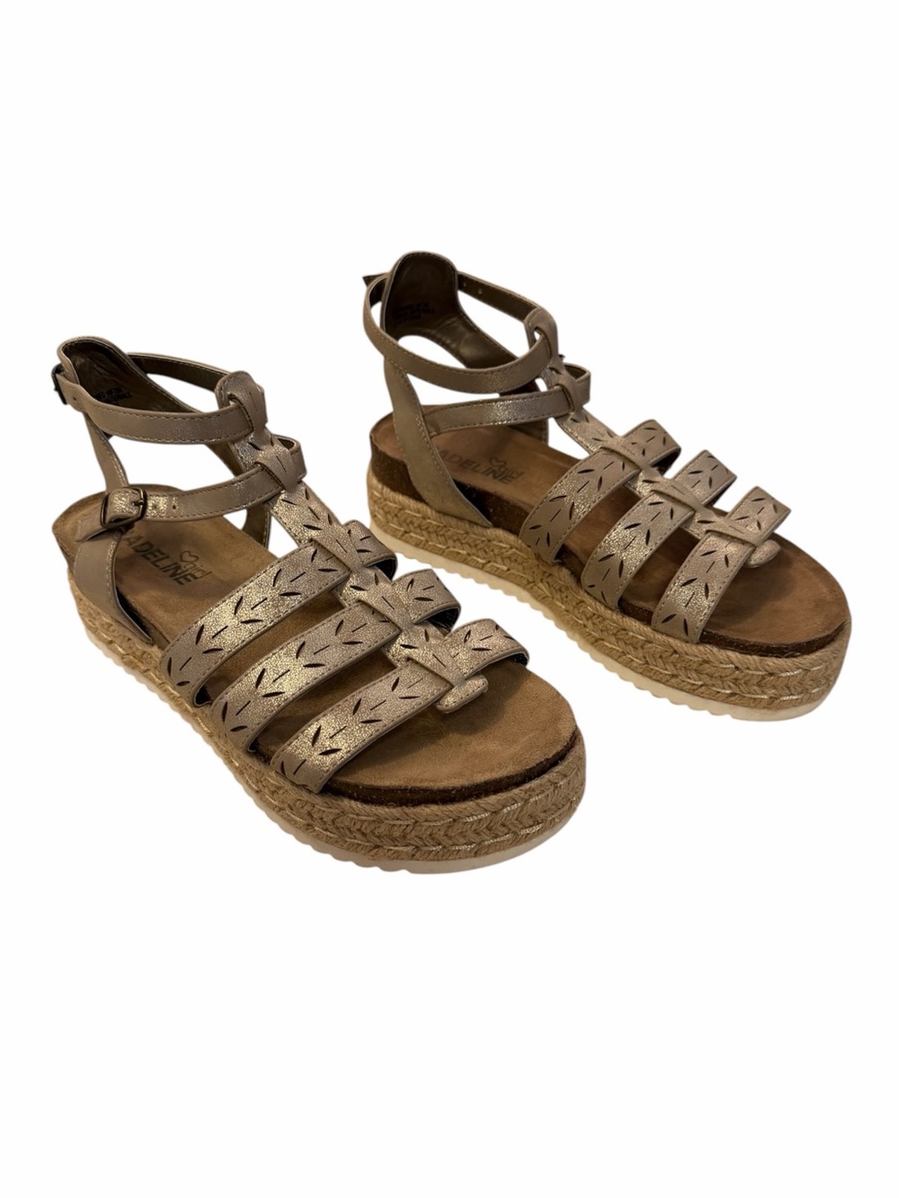 Madeline Womens Size 8.5 Metallic Tan Espadrille Platform Gladiator Sandals Boho
